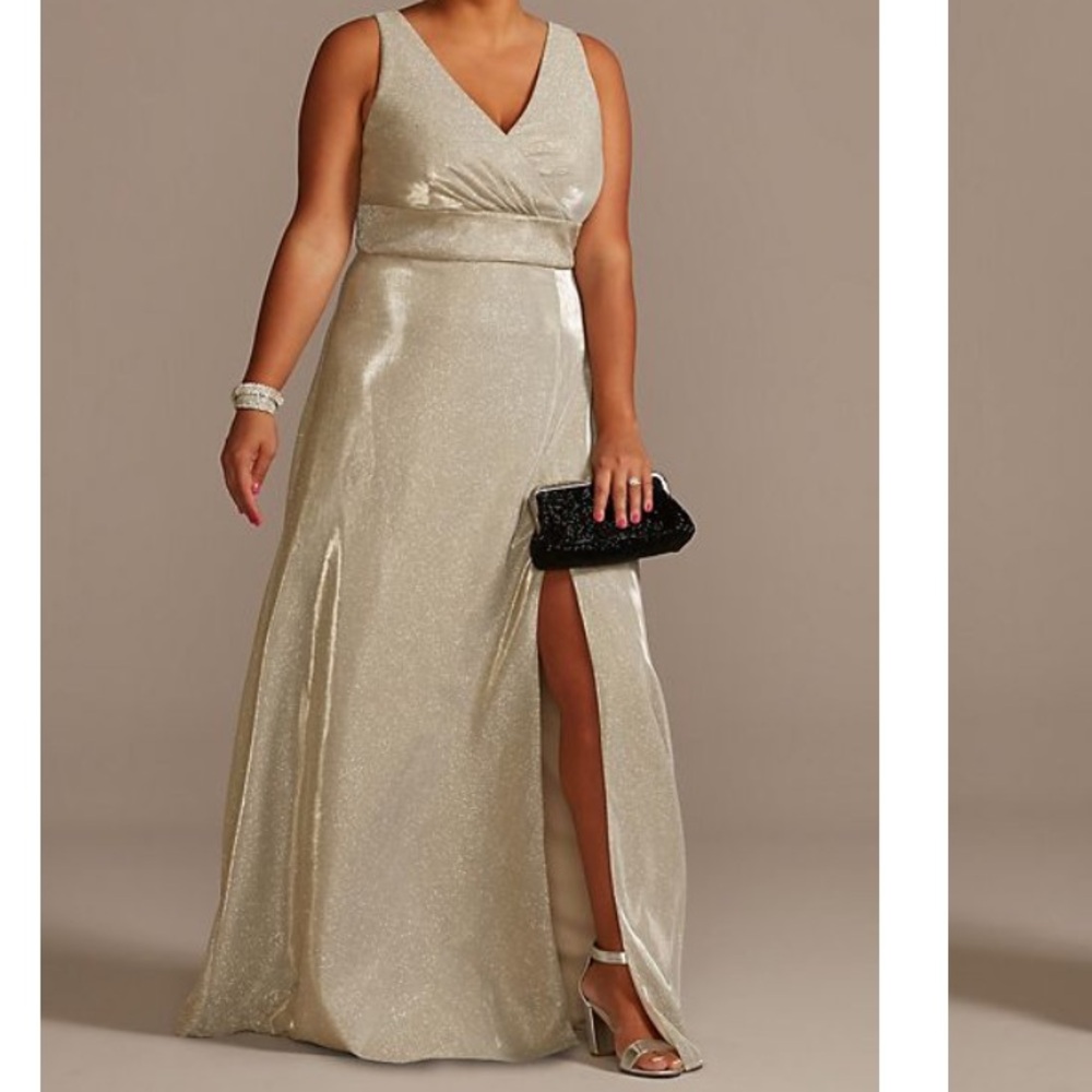 Metallic Gown with Slit Skirt